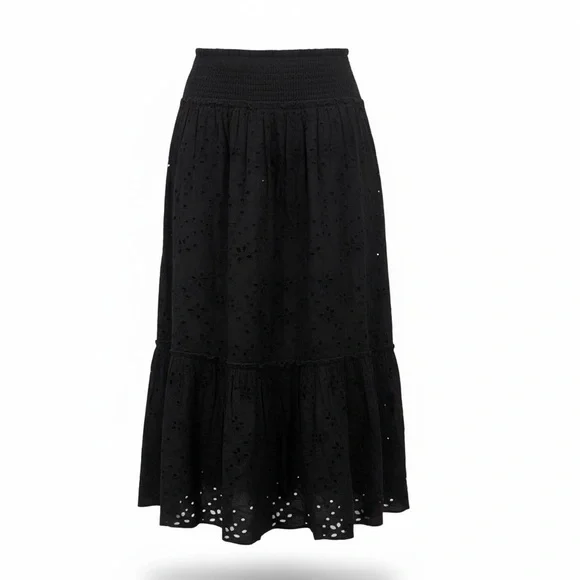 Bailey Black Eyelet Lined Maxi Skirt with Smocked at Waistline - Picture 2 of 5